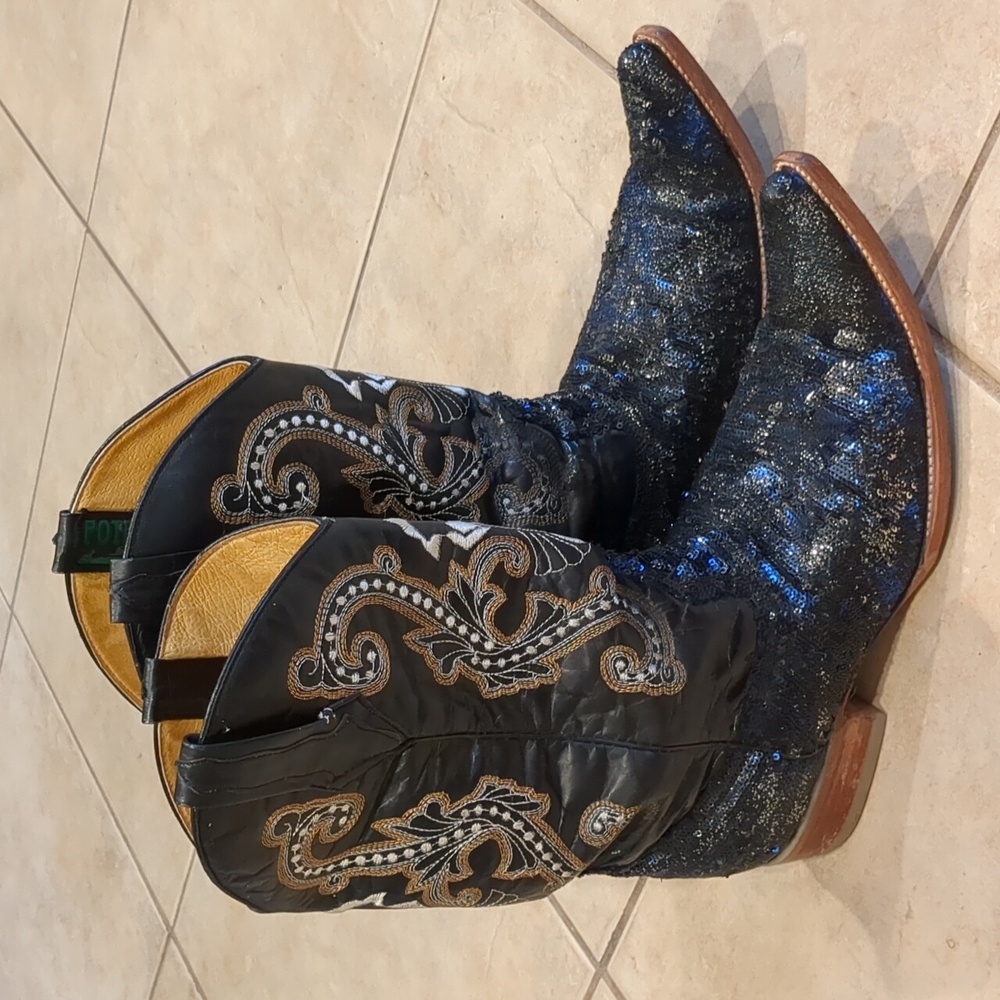 Potrillo Embroidered Sequined Cowboy Western Boots Size 9